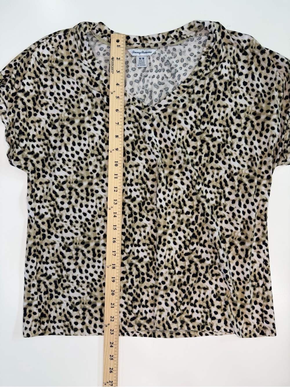 Tommy Bahama Leopard Print V-Neck Short Sleeve Top - Beige and Black - Picture 6 of 6